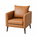 Poltrona soggiorno imbottita rivestita in similpelle PU colore marrone cammello con gambe in legno struttura con braccioli dimensioni 75 cm x 80 cm x 85 cm