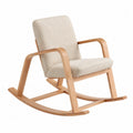 Sedia a dondolo 70 x 85 x 95 cm in legno massello con braccioli e seduta imbottita in tessuto beige