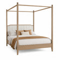 Letto a baldacchino matrimoniale per materasso 160 x 200 cm struttura in MDF e truciolare effetto legno naturale testiera imbottita beige altezza 200 cm