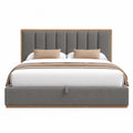 Letto matrimoniale imbottito per materasso 160 x 200 cm con testiera a pannelli verticali rivestimento in tessuto poliestere grigio cornice effetto legno naturale