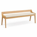 panca in legno massello di faggio con schienale e cuscino in tessuto poliestere beige struttura colore legno naturale chiaro 150 cm