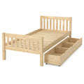 Letto singolo in legno massello di pino naturale per materasso 90 x 200 cm con rete a doghe e cassetto laterale estraibile su ruote