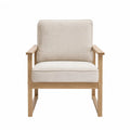 Poltrona con braccioli 70 x 70 x 80 cm in legno massello con rivestimento in tessuto poliestere beige e struttura in legno naturale