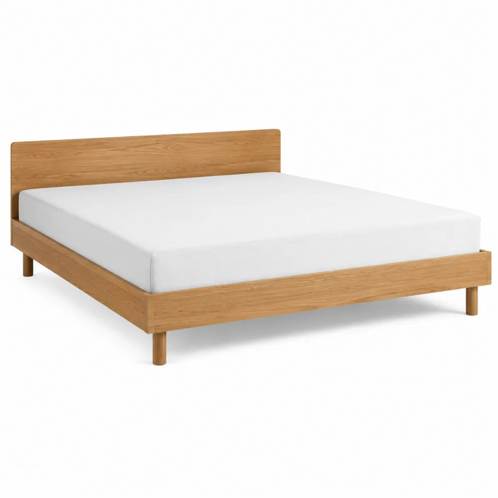 Letto matrimoniale rettangolare in legno massello di quercia colore rovere naturale con rete a doghe 180 x 200 cm