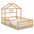 Letto singolo per bambini a casetta in legno massello di pino naturale con sponde e rete a doghe 90 x 200 cm altezza 170 cm
